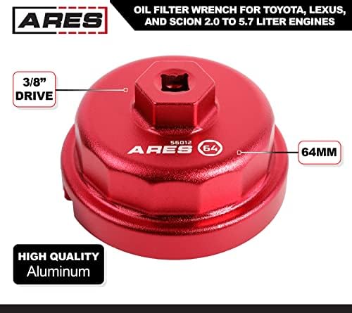 Арес 56012-64mm Клуч за филтрирање на масло за Toyota, Lexus и Scion 2.0 до 5,7 литарски мотори - 3/8 -инчен погон