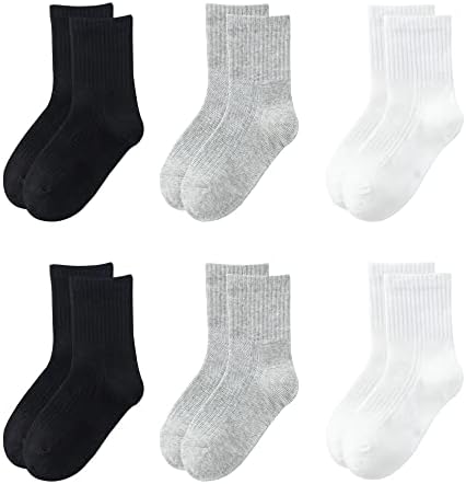 VWU момче девојче екипаж чорапи чорапи Деца цврсто црно бело сив памук 6 пакет 3-14 години
