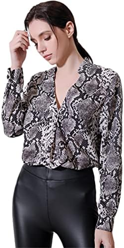 Andongnywell женски обичен V врат од змија од вратот печати долги ракави блузи врвови кошули маици маици маици