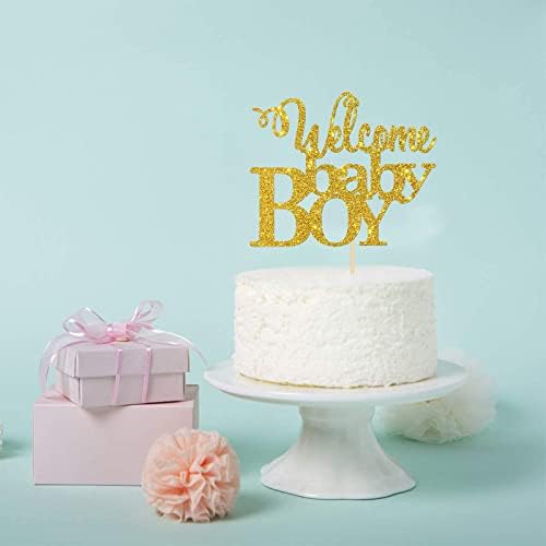 Злато Добредојдовте Бебе Момче Торта Топер - Бебе Туш Партија Украси - Првиот Роденден Партија Украси-Родот Открие