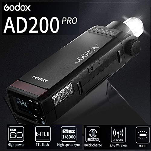 Godox AD200Pro Pocket Flash, преносен SpeedLite со 200WS 2,4G HSS 1/8000S, лесна компактен строј светлина, 2900mAh