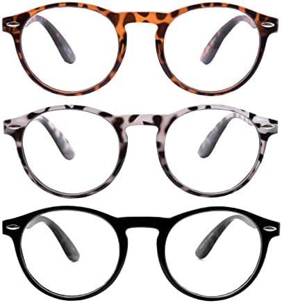 QxAiVMin 3 Еез Очила За Читање Тркалезна Рамка За Жени Мажи, Овални Читачи На Компјутери, Очила Против Отсјај Со Пролетна