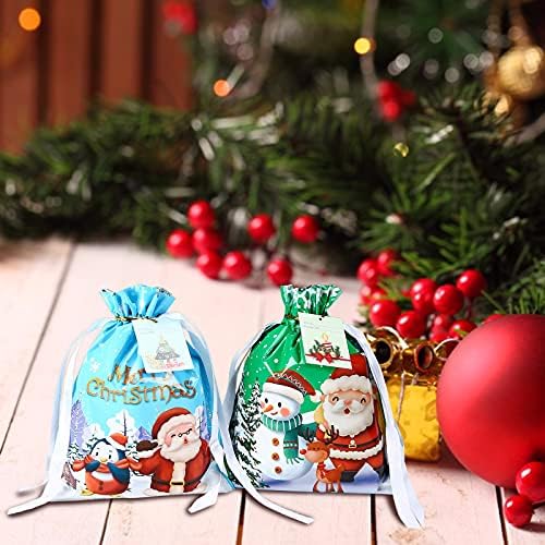 Сотоп Божиќни Торби За Подароци Со Врвки, Божиќна Торба За Бонбони Елен Дедо Мраз Подароци За Завиткување Торби