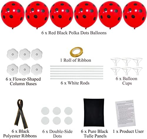 Црвени и црни партии на црвена и црна забава, 6 пакувања Tutu Tulle Balloon Centerpieces Поставени за тема за забава