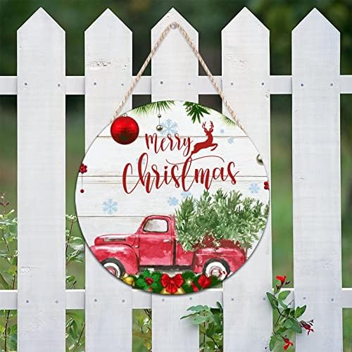 Bestorlove Добредојдовте знак за предниот трем Среќен Божиќ црвен камион дрво околу дрвена знак топка елен знак среќен