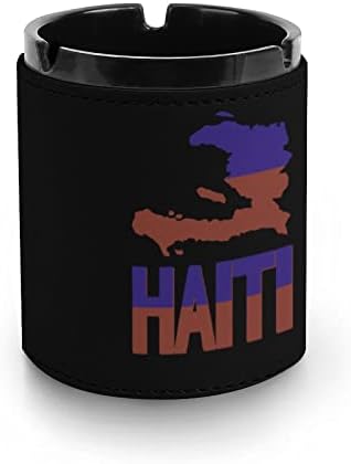 Хаити мапа со знамето кожа пепел модерни фиоки за пепел за украси за домашна канцеларија