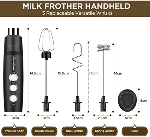 Milk Frother рачен, кафе -фротер рачен со 3 глави 3 брзини, млеко што може да се полнат, размахване,