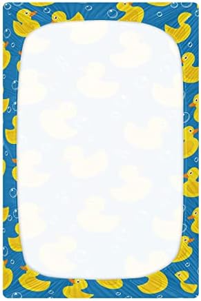 Kicpoay опремени чаршафи за креветчиња сини патки за пливање се протегаат преносни листови за игра за бебиња,