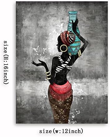Африкански дама wallид уметност слики бања сет / 12 wx16 h платно печатење wallиден декор / жени фигура девојки племенска
