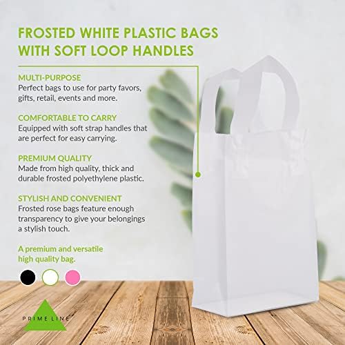 Пластични кеси со рачки - 500 пакувања мали замрзнати бели торби за подароци со картонско дно, чисти шопинг тота