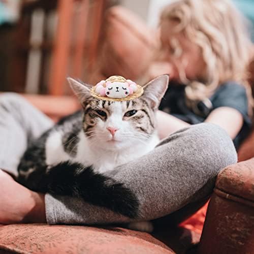 Капчиња за мини забави куче мачка слама сонце капаче: мачка уво милениче сонцето капа со прилагодлива лента Хаваи