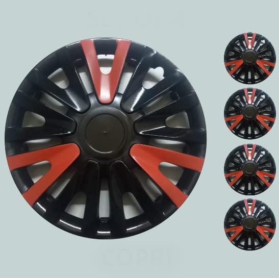 Копри сет од покривка од 4 тркала од 13 инчи црно-црвено-црвено-црвено-Hubcap Snap-on одговара на Volkswagen VW