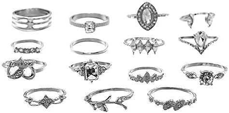 Womenенски ангажман прстени 15 парчиња женски боемски легура за венчавки мода симулирани дијамантски прстени украс