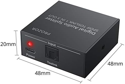 Progor Digital Optical Audio Splitter 5.1ch 1 x 3 SPDIF Toslink Splitter Splitter Поддршка LPCM 2.0/DTS со оптички кабел